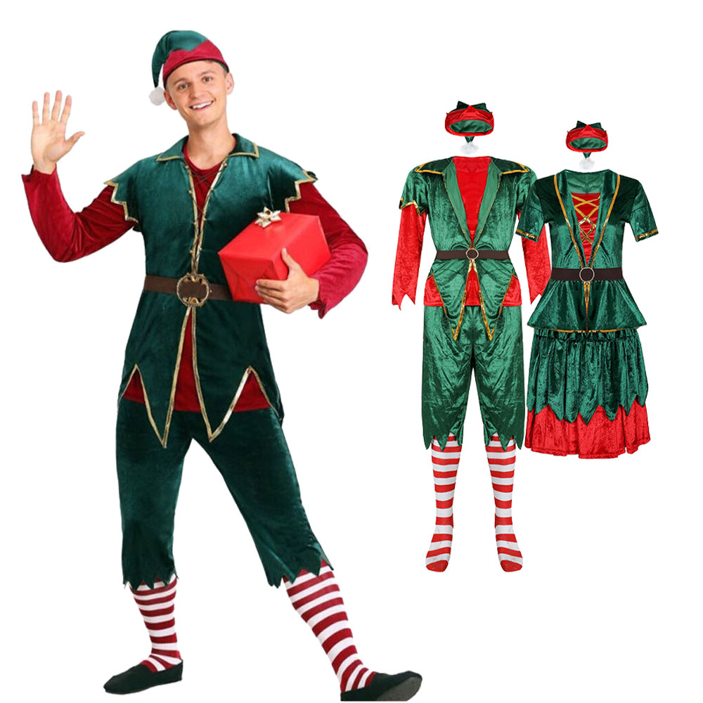 Elf Costume Christmas - ชุดซานตาคลอสคริสต์มาส ชุดคู่รัก ชุดแฟนซีงานปาร์ตี้คาร์นิวัลปีใหม่ ชุดเอลฟ์ซานตาคลอส ชุดแฟนซีคริสต์มาส