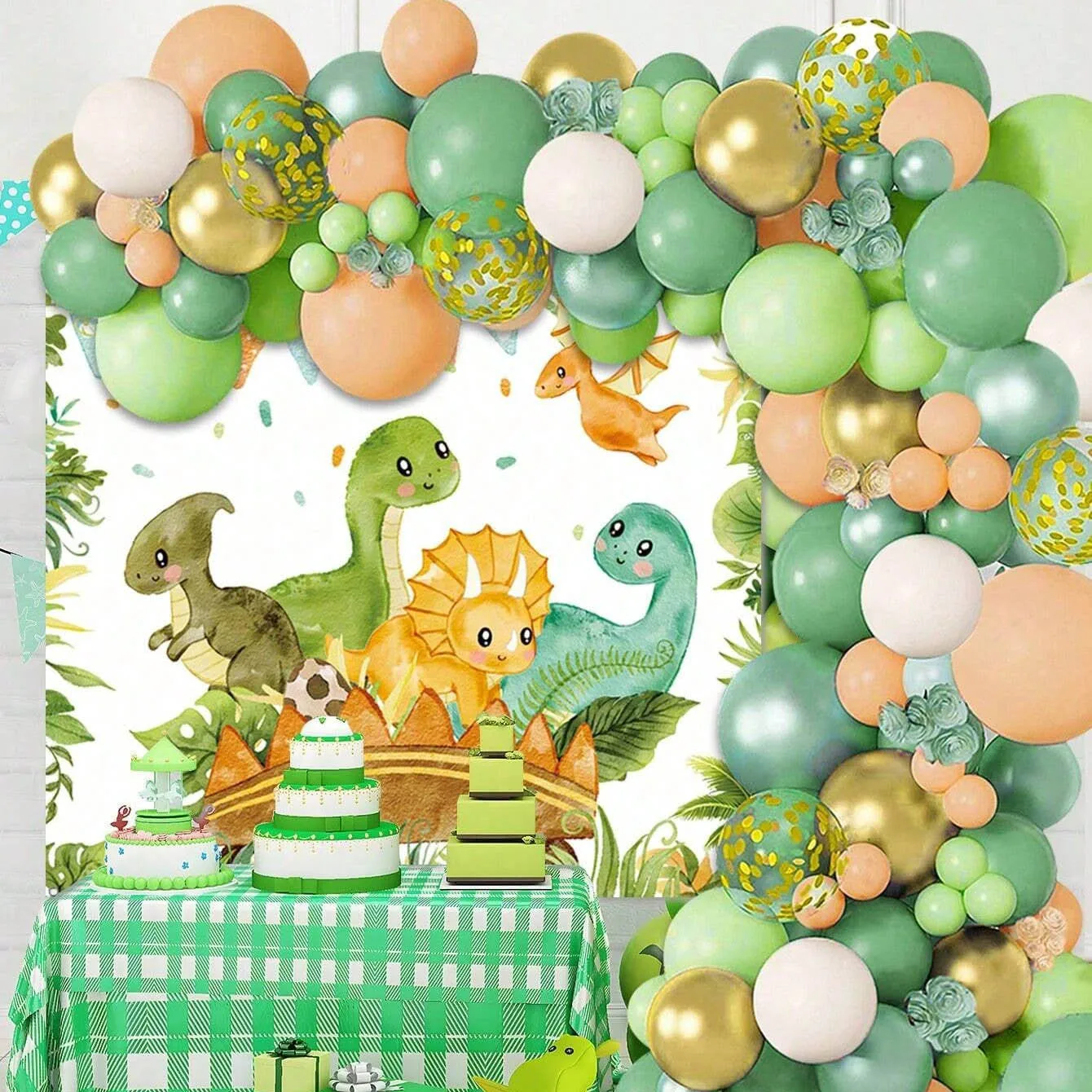 Tinsel Garland Decoration - ชุดลูกโป่งไดโนเสาร์สำหรับงานวันเกิดเด็ก ธีมไดโนเสาร์ ลูกโป่งฟอยล์ ผ้าม่านประดับพู่ตกแต่งพื้นหลัง