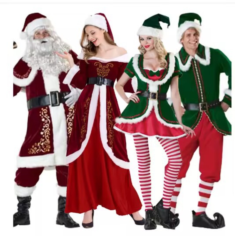 Elf Costume Christmas - ชุดซานตาคลอสสำหรับผู้หญิงผู้ชาย ชุดคริสต์มาสเอลฟ์ ชุดปาร์ตี้ unisex ชุดผู้ใหญ่ ชุดแสดงบนเวทีคริสต์มาส