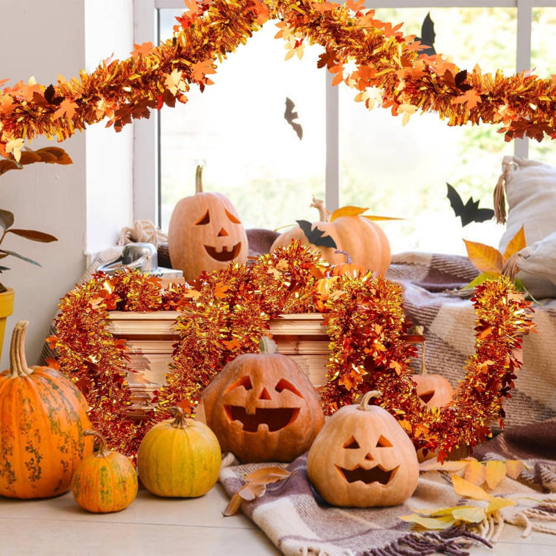 พวงมาลัยใบเมเปิ้ลสีส้ม 2 ชิ้น  - Tinsel Garland Decoration บทวิจารณ์และราคา