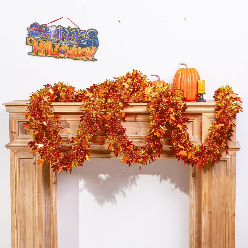 พวงมาลัยใบเมเปิ้ลสีส้ม 2 ชิ้น  - Tinsel Garland Decoration บทวิจารณ์และราคา