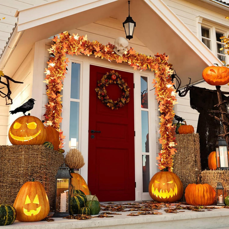 พวงมาลัยใบเมเปิ้ลสีส้ม 2 ชิ้น  - Tinsel Garland Decoration บทวิจารณ์และราคา