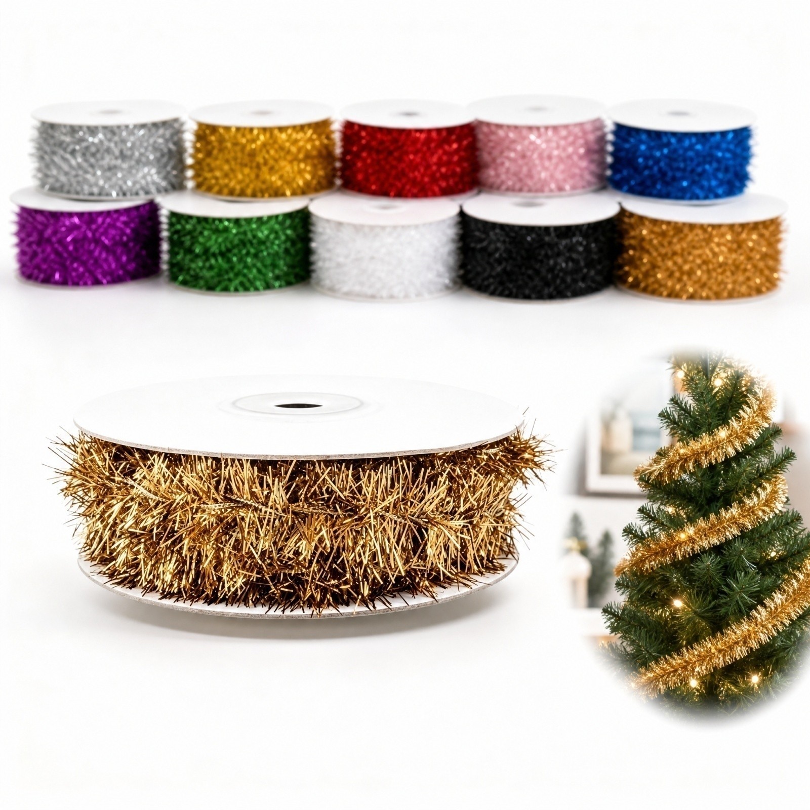 พวงมาลัยลวดพลาสติกยาว 5 เมตร 9 - Tinsel Garland Decoration บทวิจารณ์และราคา
