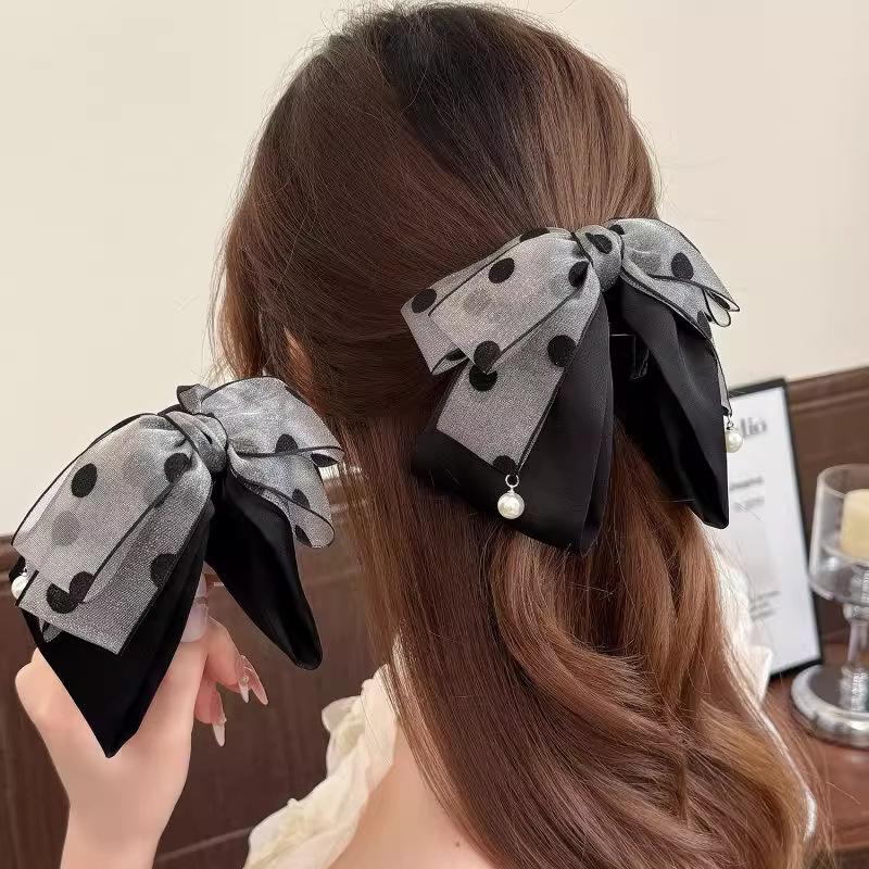 กิ๊บติดผมลายจุดสีเทาสุดหรูสำหร - Ribbon Bow Gift บทวิจารณ์และราคา